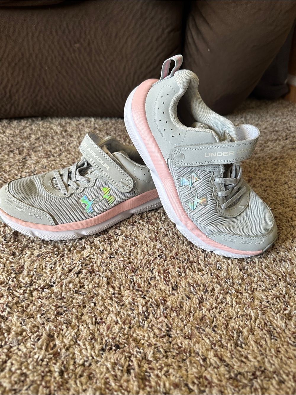 Under Armour Kids Light Gray and Pink Sneakers